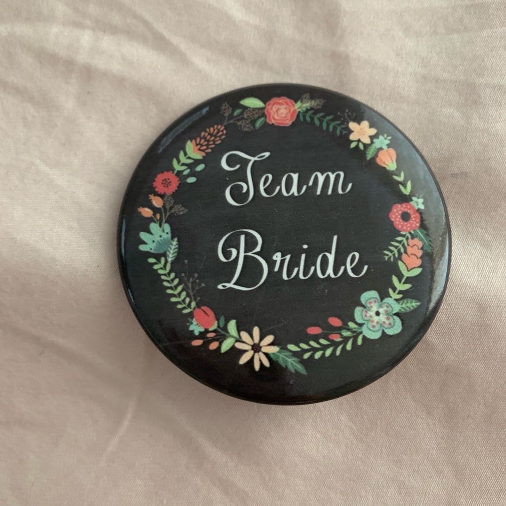 Team Bride Bachelorette Floral in Black Button Pin